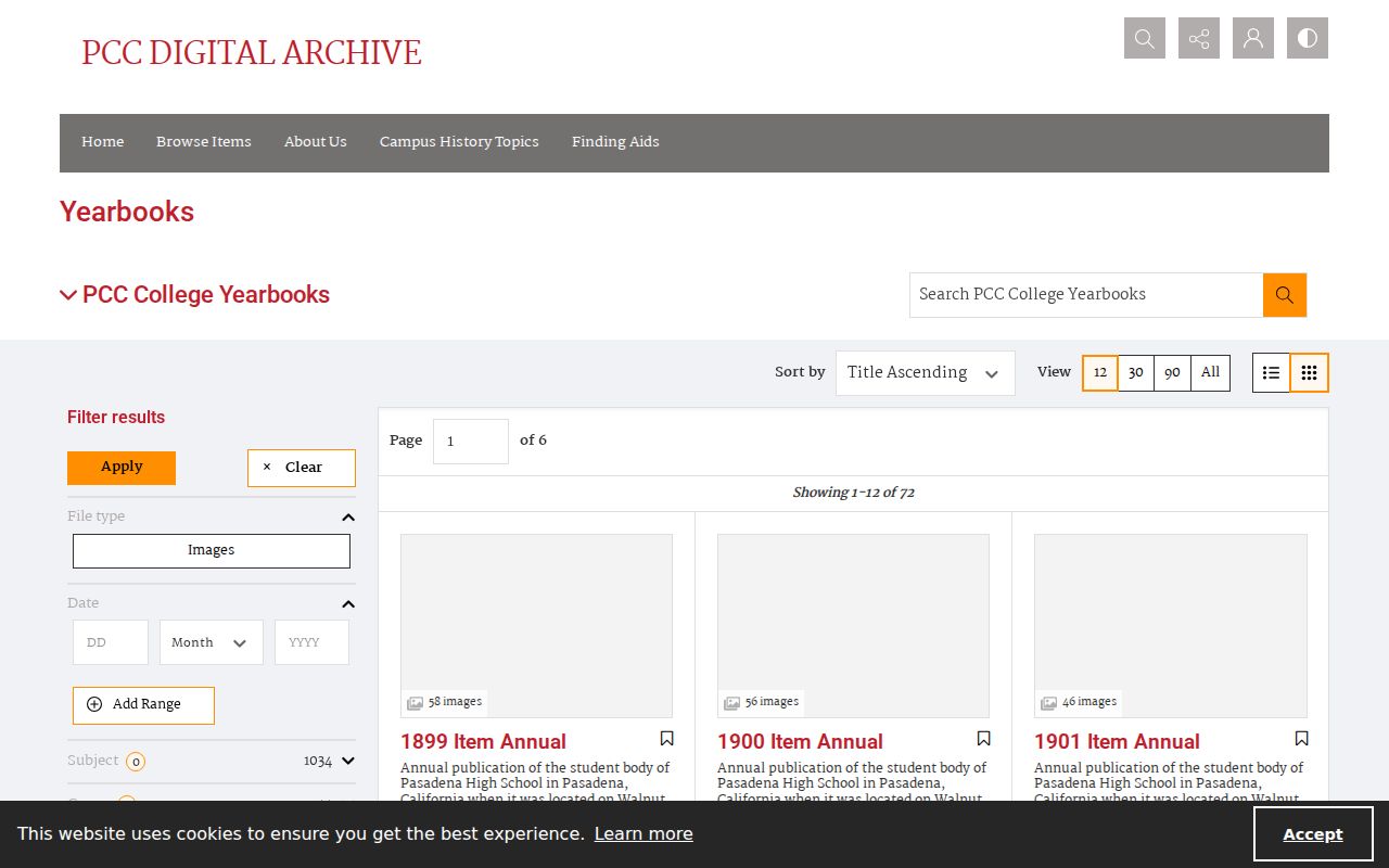 Pasadena city directory PCC yearbook archive search page