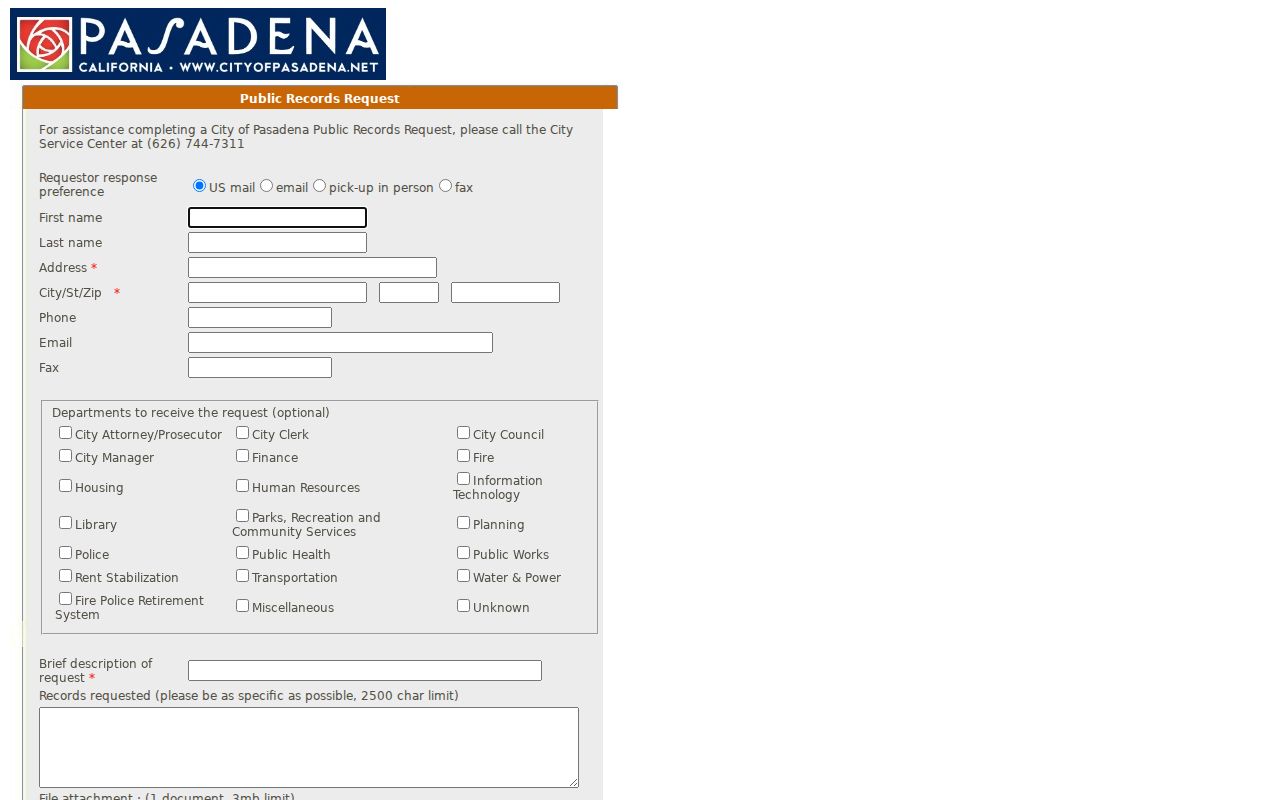Pasadena residents directory public records request form