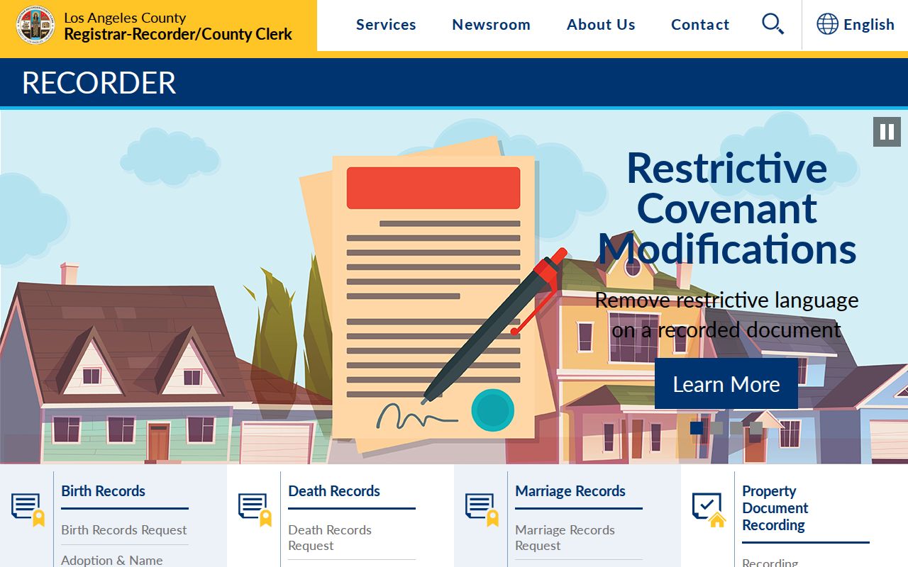 Pasadena residents directory view of Los Angeles County recorder services