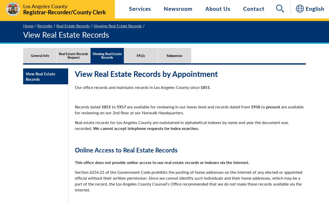 Pasadena previous residents offline Los Angeles County deed index access