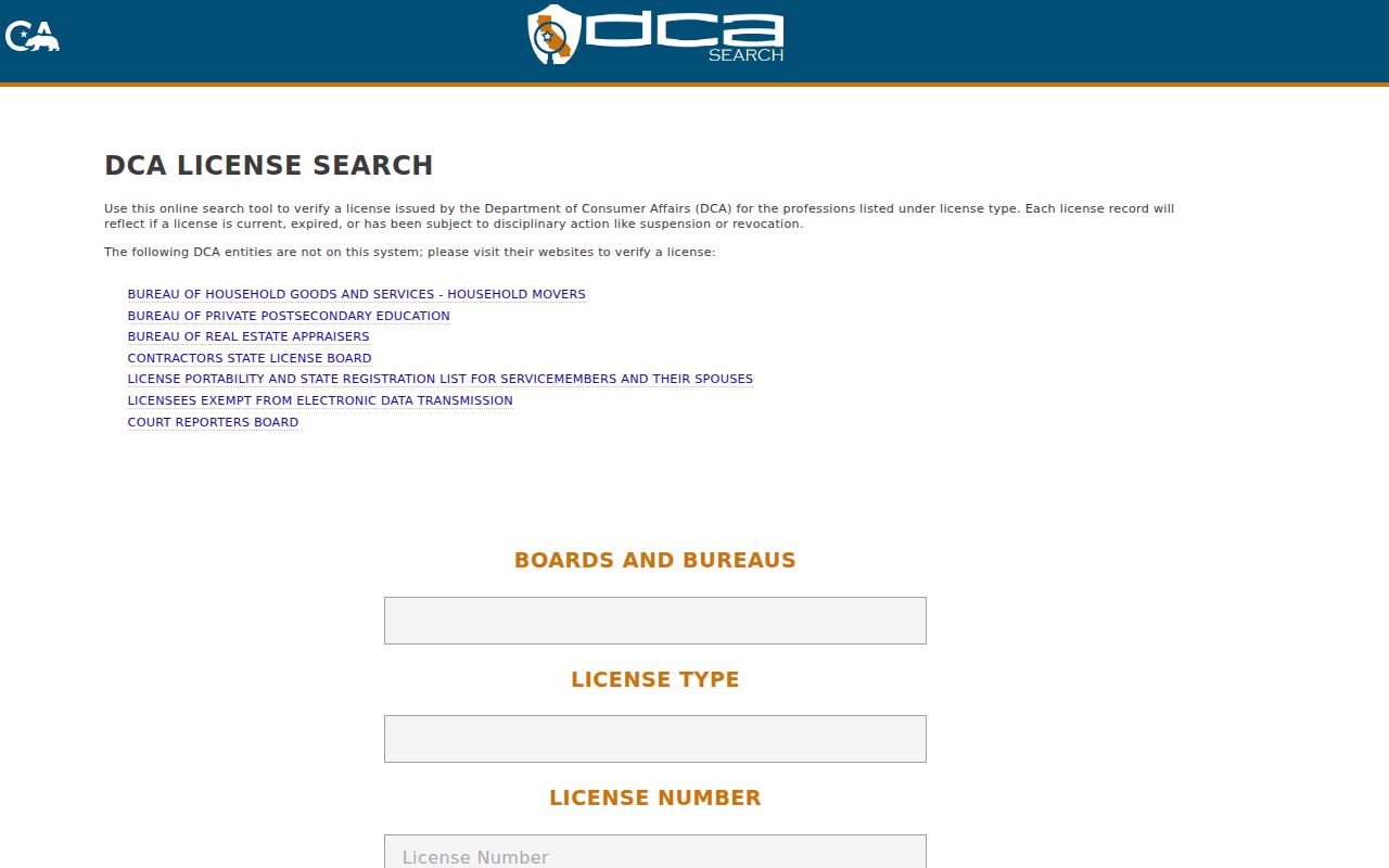 Pasadena resident lookup California professional license search
